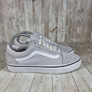 Vans Old Skool Low Top‎ Light Gray White Stripe Canvas Suede Sneakers Women's